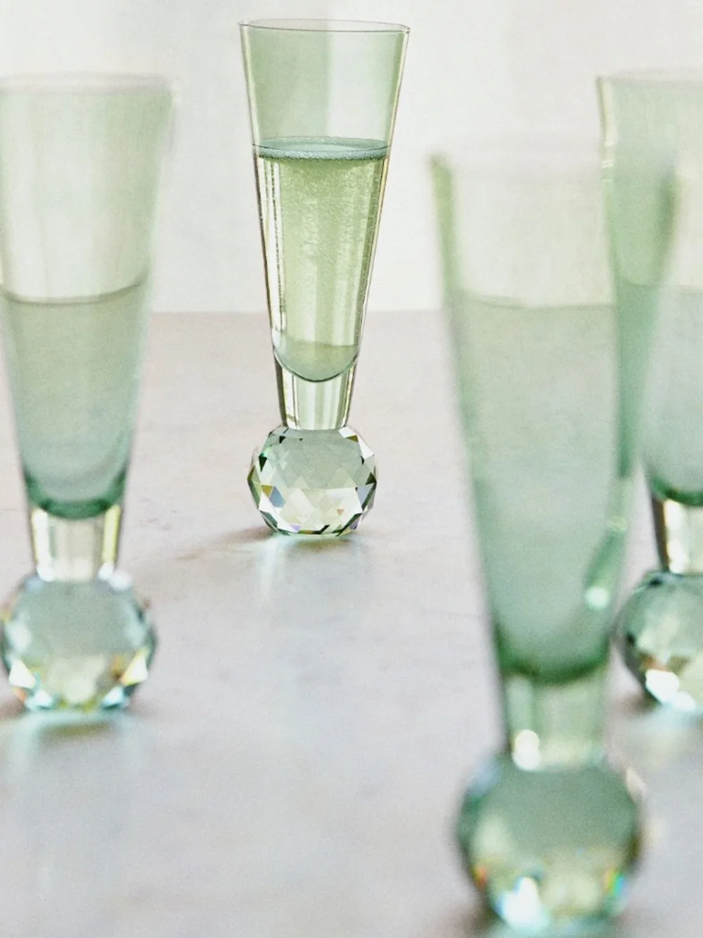 Lilac Anthropologie Gemma faceted cut glass flutes set of 4